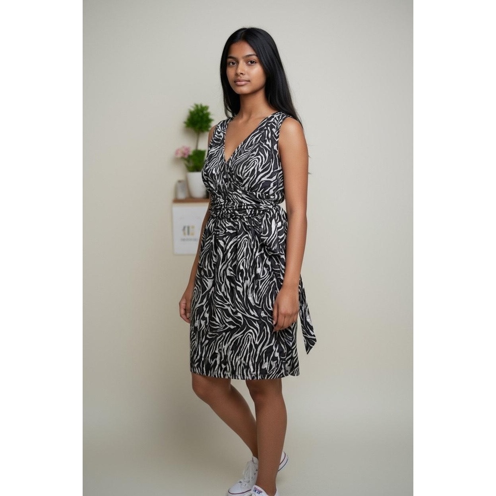 Iz Byer Dress Womens Dark Brown White Wrap Dress Zebra Animal Print Size Medium